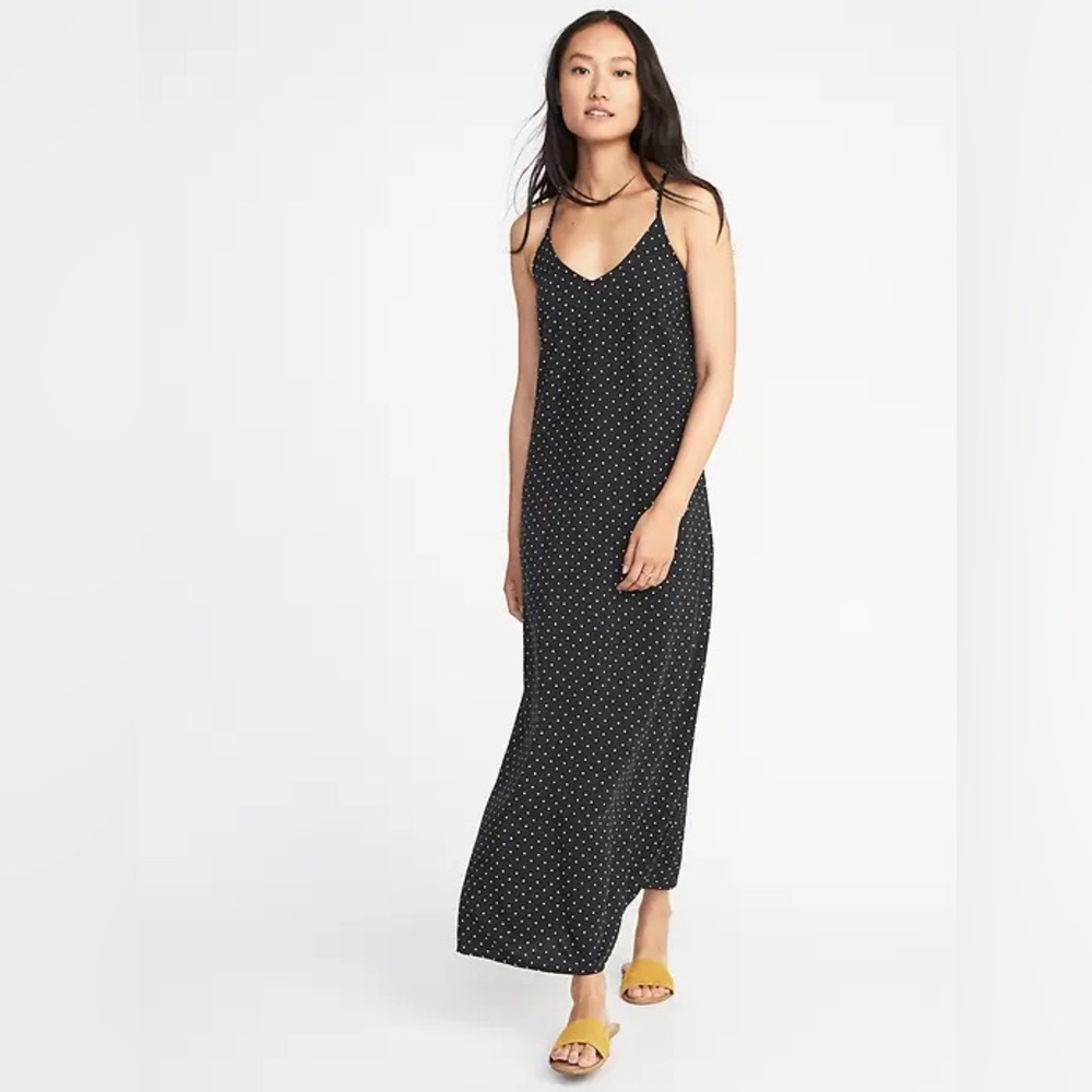 Old Navy Black Maxi Dress with White Polka Dots